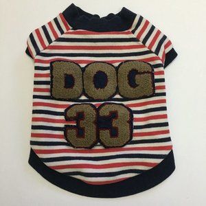 Dog Clothes Size Small Striped Jersey DOG 33 Patched Navy Blue/Red/White Striped